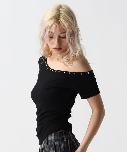 FOREVER 21 スタッズワンショルT ブラック FREE ウィメンズインナー フォーエバー21 578302 and ST アンドエスティ(旧ドットエスティ) FOREVER 21 スタッズワンショルT ブラック FREE ウィメンズインナー フォーエバー21 578302 and ST アンドエスティ(旧ドットエスティ)