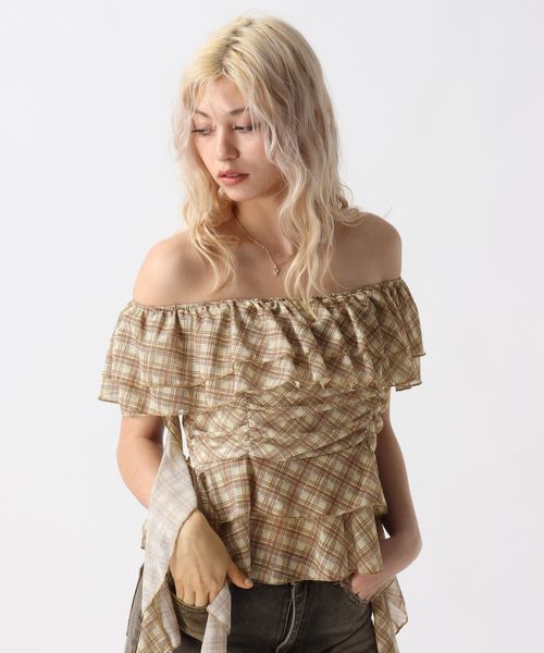 FOREVER 21 チェックオフショルカスケードブラウス イエロー FREE ウィメンズインナー フォーエバー21 579928 and ST アンドエスティ(旧ドットエスティ) FOREVER 21 チェックオフショルカスケードブラウス イエロー FREE ウィメンズインナー フォーエバー21 579928 and ST アンドエスティ(旧ドットエスティ)