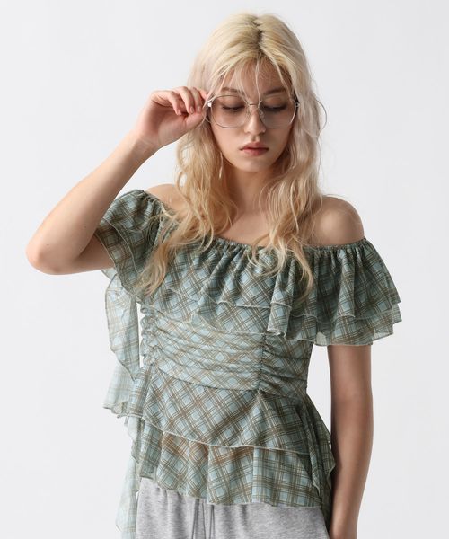 FOREVER 21 チェックオフショルカスケードブラウス グリーン FREE ウィメンズインナー フォーエバー21 579928 and ST アンドエスティ(旧ドットエスティ) FOREVER 21 チェックオフショルカスケードブラウス グリーン FREE ウィメンズインナー フォーエバー21 579928 and ST アンドエスティ(旧ドットエスティ)