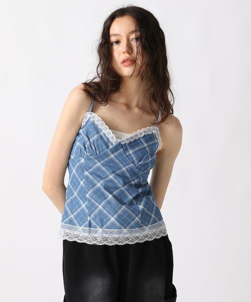 FOREVER 21 デニムレースチェックキャミ ライトブルー M ウィメンズインナー フォーエバー21 587114 and ST アンドエスティ(旧ドットエスティ) FOREVER 21 デニムレースチェックキャミ ライトブルー M ウィメンズインナー フォーエバー21 587114 and ST アンドエスティ(旧ドットエスティ)