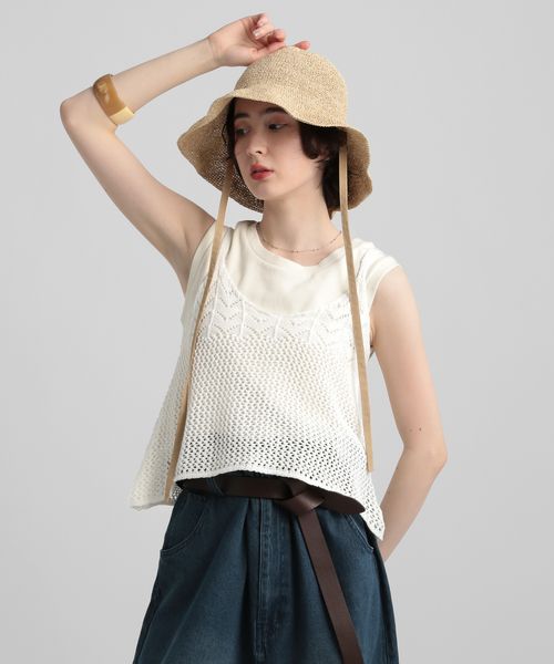 GEORGE'S ニットキャミ ホワイト M W_トップス ジョージズ 496150 and ST アンドエスティ(旧ドットエスティ) GEORGE'S ニットキャミ ホワイト M W_トップス ジョージズ 496150 and ST アンドエスティ(旧ドットエスティ)