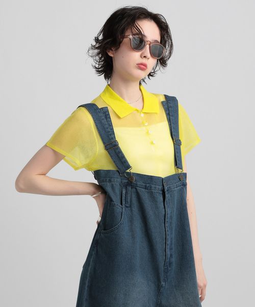 GEORGE'S シアーラメポロニット イエロー M W_トップス ジョージズ 496151 and ST アンドエスティ(旧ドットエスティ) GEORGE'S シアーラメポロニット イエロー M W_トップス ジョージズ 496151 and ST アンドエスティ(旧ドットエスティ)