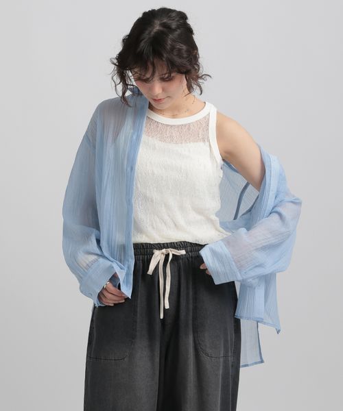 GEORGE'S シアーヨウリュウシャツ ライトブルー M W_トップス ジョージズ 496152 and ST アンドエスティ(旧ドットエスティ) GEORGE'S シアーヨウリュウシャツ ライトブルー M W_トップス ジョージズ 496152 and ST アンドエスティ(旧ドットエスティ)