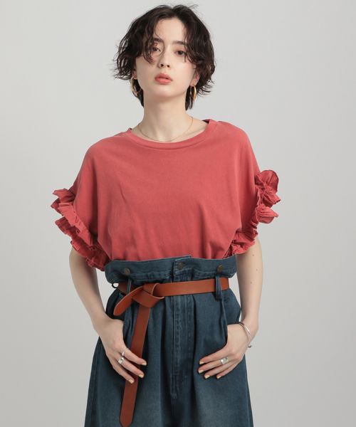 GEORGE'S ピグメントフリルカットソー レッド M W_トップス ジョージズ 576120 and ST アンドエスティ(旧ドットエスティ) GEORGE'S ピグメントフリルカットソー レッド M W_トップス ジョージズ 576120 and ST アンドエスティ(旧ドットエスティ)
