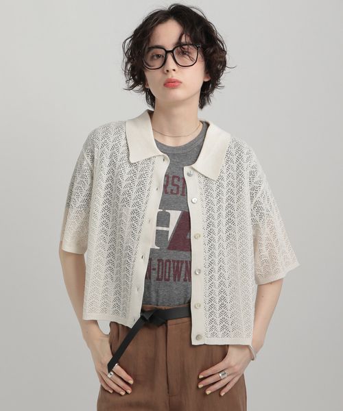 GEORGE'S 透かし編みポロニット ナチュラル M W_トップス ジョージズ 576129 and ST アンドエスティ(旧ドットエスティ) GEORGE'S 透かし編みポロニット ナチュラル M W_トップス ジョージズ 576129 and ST アンドエスティ(旧ドットエスティ)