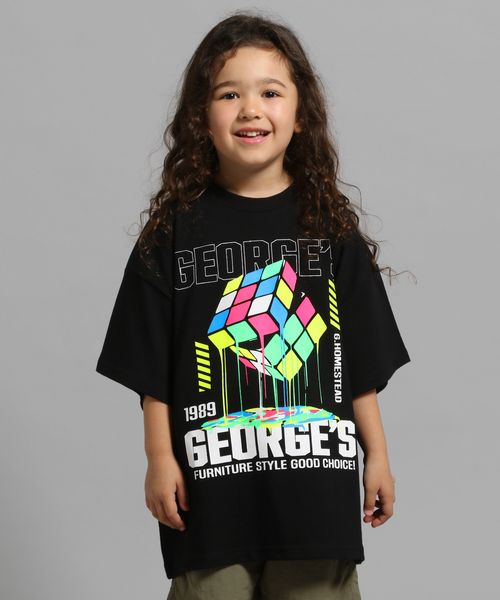 GEORGE'S 【KIDS】CUBEグラフィックTシャツ ブラック キッズ ジョージズ 576911 and ST アンドエスティ(旧ドットエスティ) GEORGE'S 【KIDS】CUBEグラフィックTシャツ ブラック キッズ ジョージズ 576911 and ST アンドエスティ(旧ドットエスティ)