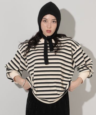 Cheerful Wednesday ボーダーロンT Mサイズ CREW NECK DRAW CORD BORDER LONG TEE / クルーネックドロー