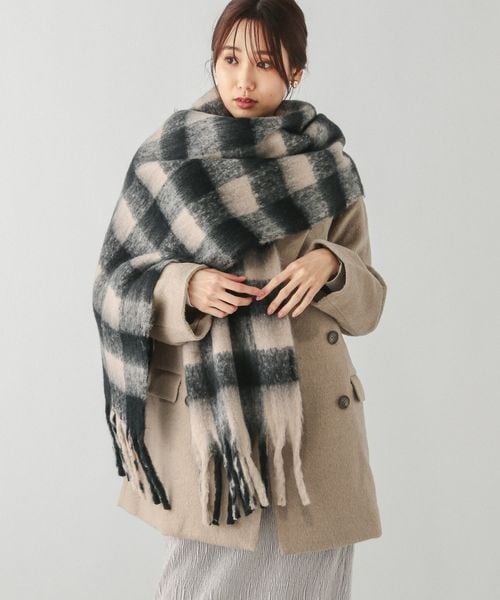 GLOBAL WORK 静電軽減チェックストール/145521 ブラック ウィメンズグッズ グローバルワーク 145521 and ST アンドエスティ（旧ドットエスティ）