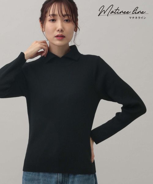 GLOBAL WORK MATINEE LINE/なめらかニットスリットネック/149894 ブラック M マチネ グローバルワーク 149894 and ST アンドエスティ（旧ドットエスティ）