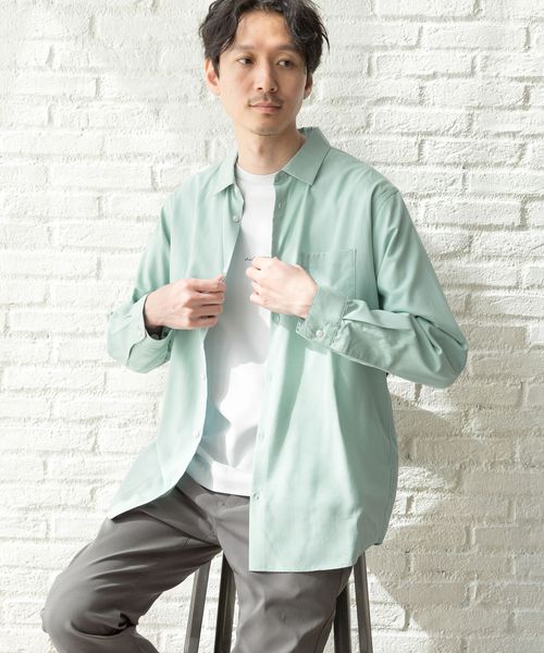 GLOBAL WORK サラサマレギュラーシャツ/長袖/234563 グリーン S メンズインナー グローバルワーク 234563 and ST アンドエスティ(旧ドットエスティ) GLOBAL WORK サラサマレギュラーシャツ/長袖/234563 グリーン S メンズインナー グローバルワーク 234563 and ST アンドエスティ(旧ドットエスティ)