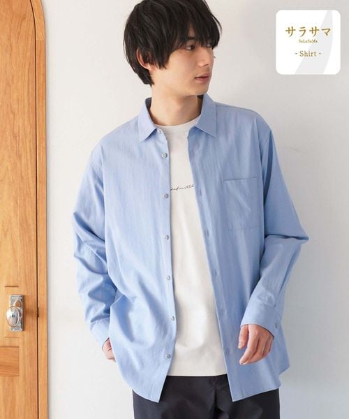 GLOBAL WORK サラサマレギュラーシャツ/長袖/234563 ブルー L メンズインナー グローバルワーク 234563 and ST アンドエスティ(旧ドットエスティ) GLOBAL WORK サラサマレギュラーシャツ/長袖/234563 ブルー L メンズインナー グローバルワーク 234563 and ST アンドエスティ(旧ドットエスティ)