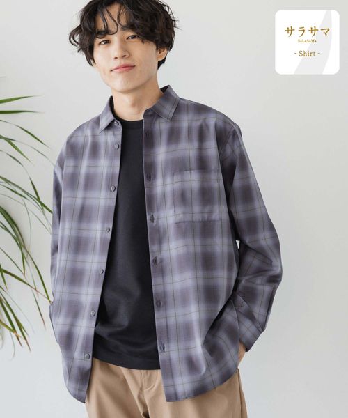 GLOBAL WORK サラサマレギュラーシャツ/長袖/234563 ブルー メンズインナー グローバルワーク 234563 and ST アンドエスティ(旧ドットエスティ) GLOBAL WORK サラサマレギュラーシャツ/長袖/234563 ブルー メンズインナー グローバルワーク 234563 and ST アンドエスティ(旧ドットエスティ)