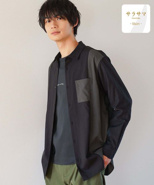 GLOBAL WORK サラサマ切り替えシャツ/長袖/234564 ブラック L メンズインナー グローバルワーク 234564 and ST アンドエスティ(旧ドットエスティ) GLOBAL WORK サラサマ切り替えシャツ/長袖/234564 ブラック L メンズインナー グローバルワーク 234564 and ST アンドエスティ(旧ドットエスティ)