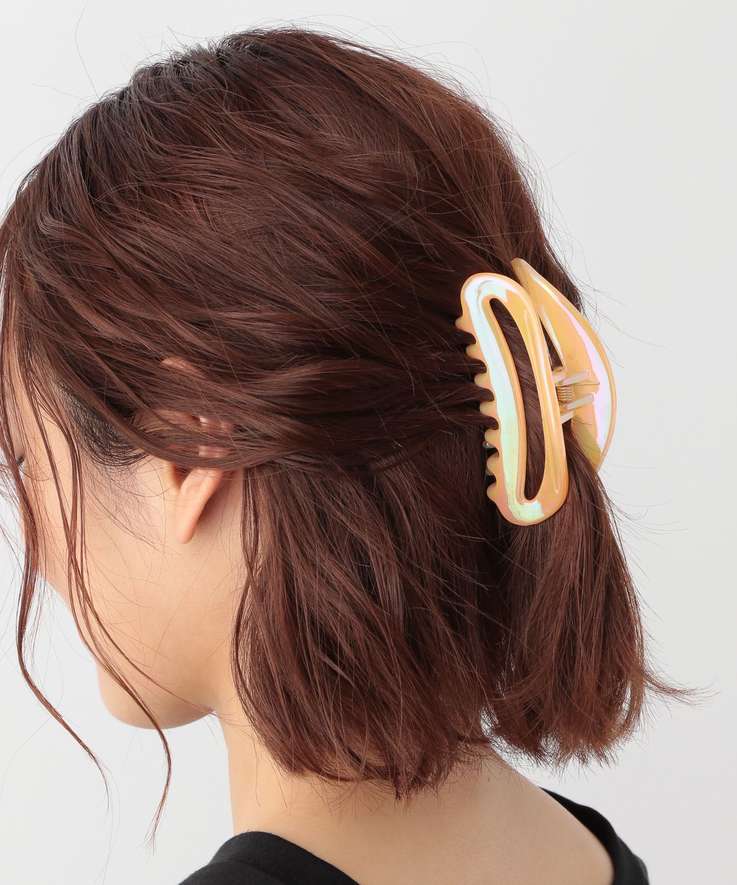 リボン バレッタ べっこう風 アセテート 白 ヘアクリップ - ヘア