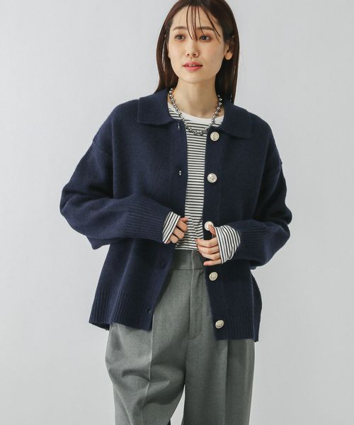 GLOBAL WORK ポロ衿ニットカーディガンプルオーバー/282561 ネイビー M ウィメンズインナー グローバルワーク 282561 and ST アンドエスティ(旧ドットエスティ) GLOBAL WORK ポロ衿ニットカーディガンプルオーバー/282561 ネイビー M ウィメンズインナー グローバルワーク 282561 and ST アンドエスティ(旧ドットエスティ)