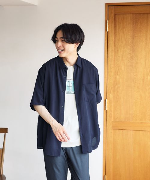 GLOBAL WORK サラサマ快適シャツ/レギュラーカラー/半袖/286395 ダークブルー S メンズインナー グローバルワーク 286395 and ST アンドエスティ(旧ドットエスティ) GLOBAL WORK サラサマ快適シャツ/レギュラーカラー/半袖/286395 ダークブルー S メンズインナー グローバルワーク 286395 and ST アンドエスティ(旧ドットエスティ)