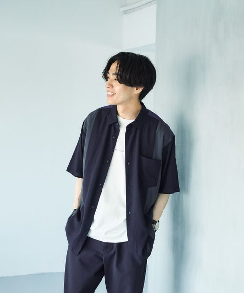 GLOBAL WORK サラサマ快適シャツ/切り替え/半袖/286399 ネイビー M メンズインナー グローバルワーク 286399 and ST アンドエスティ(旧ドットエスティ) GLOBAL WORK サラサマ快適シャツ/切り替え/半袖/286399 ネイビー M メンズインナー グローバルワーク 286399 and ST アンドエスティ(旧ドットエスティ)