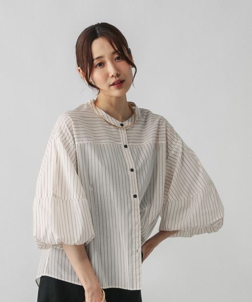 GLOBAL WORK 袖バルーンブラウス8分袖/288616 ライトグレー L ウィメンズインナー グローバルワーク 288616 and ST アンドエスティ（旧ドットエスティ）