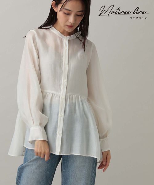 GLOBAL WORK MATINEE LINE/リボン付きペプラムブラウス/288772 オフホワイト M マチネ グローバルワーク 288772 and ST アンドエスティ(旧ドットエスティ) GLOBAL WORK MATINEE LINE/リボン付きペプラムブラウス/288772 オフホワイト M マチネ グローバルワーク 288772 and ST アンドエスティ(旧ドットエスティ)