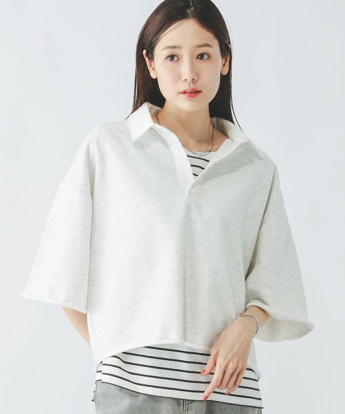 GLOBAL WORK 裏毛スキッパープルオーバー7分袖/289385 ライトグレー L ウィメンズインナー グローバルワーク 289385 and ST アンドエスティ(旧ドットエスティ) GLOBAL WORK 裏毛スキッパープルオーバー7分袖/289385 ライトグレー L ウィメンズインナー グローバルワーク 289385 and ST アンドエスティ(旧ドットエスティ)