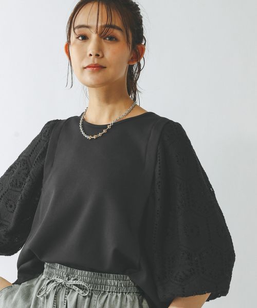 GLOBAL WORK なめらかタッチ袖レースT6分袖/289389 ブラック L ウィメンズインナー グローバルワーク 289389 and ST アンドエスティ(旧ドットエスティ) GLOBAL WORK なめらかタッチ袖レースT6分袖/289389 ブラック L ウィメンズインナー グローバルワーク 289389 and ST アンドエスティ(旧ドットエスティ)