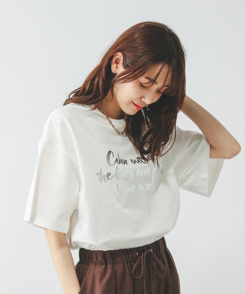 GLOBAL WORK ヘビロッTEEワイドプリント半袖/289396 ナチュラル ウィメンズインナー グローバルワーク 289396 and ST アンドエスティ(旧ドットエスティ) GLOBAL WORK ヘビロッTEEワイドプリント半袖/289396 ナチュラル ウィメンズインナー グローバルワーク 289396 and ST アンドエスティ(旧ドットエスティ)