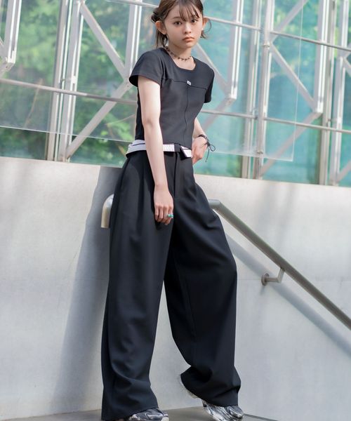 GLOBAL WORK ターンベルトワイドパンツ/AND YUA ANY/319425 ブラック M キッズ グローバルワーク 319425 and ST アンドエスティ(旧ドットエスティ) GLOBAL WORK ターンベルトワイドパンツ/AND YUA ANY/319425 ブラック M キッズ グローバルワーク 319425 and ST アンドエスティ(旧ドットエスティ)