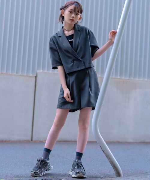 GLOBAL WORK ジャケット*ショートパンツセット/AND YUA ANY/321122 チャコールグレー FREE キッズ グローバルワーク 321122 and ST アンドエスティ(旧ドットエスティ) GLOBAL WORK ジャケット*ショートパンツセット/AND YUA ANY/321122 チャコールグレー FREE キッズ グローバルワーク 321122 and ST アンドエスティ(旧ドットエスティ)