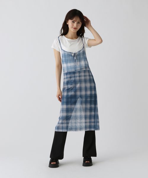 GLOBAL WORK シアーチェックワンピースセット/AND YUA ANY/325907 ブルー S キッズ グローバルワーク 325907 and ST アンドエスティ(旧ドットエスティ) GLOBAL WORK シアーチェックワンピースセット/AND YUA ANY/325907 ブルー S キッズ グローバルワーク 325907 and ST アンドエスティ(旧ドットエスティ)