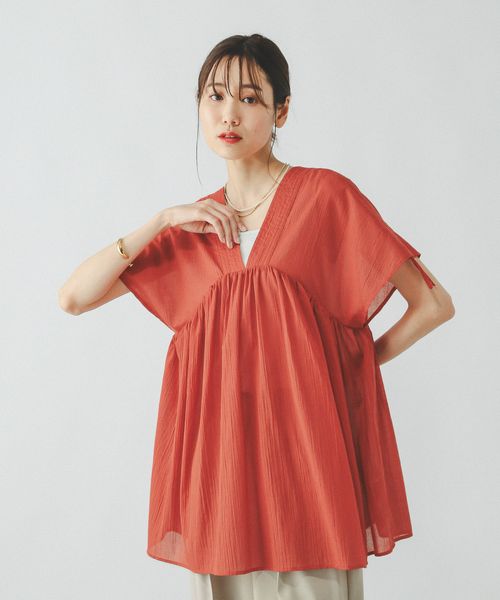 GLOBAL WORK 吉高由里子さん着用/エアリーリラックスギャザーブラウス/325956 オレンジ L ウィメンズインナー グローバルワーク 325956 and ST アンドエスティ(旧ドットエスティ) GLOBAL WORK 吉高由里子さん着用/エアリーリラックスギャザーブラウス/325956 オレンジ L ウィメンズインナー グローバルワーク 325956 and ST アンドエスティ(旧ドットエスティ)