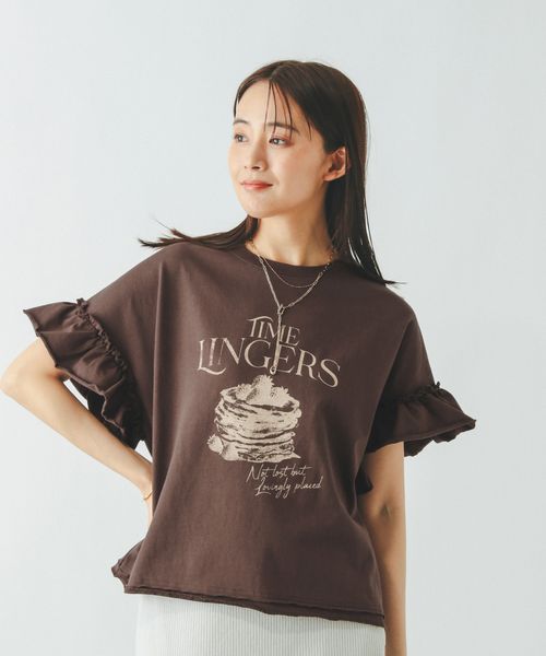GLOBAL WORK ヘビロッTEEフリルプリント半袖/325970 ブラウン L ウィメンズインナー グローバルワーク 325970 and ST アンドエスティ(旧ドットエスティ) GLOBAL WORK ヘビロッTEEフリルプリント半袖/325970 ブラウン L ウィメンズインナー グローバルワーク 325970 and ST アンドエスティ(旧ドットエスティ)