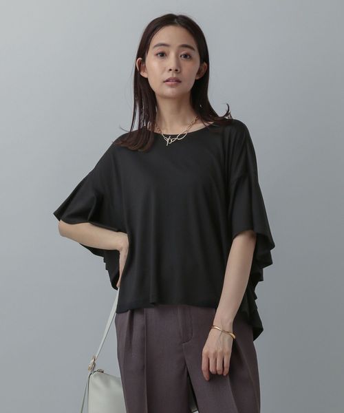 GLOBAL WORK MATINEE LINE/ビッグフリルチュニック半袖/327910 ブラック マチネ グローバルワーク 327910 and ST アンドエスティ(旧ドットエスティ) GLOBAL WORK MATINEE LINE/ビッグフリルチュニック半袖/327910 ブラック マチネ グローバルワーク 327910 and ST アンドエスティ(旧ドットエスティ)