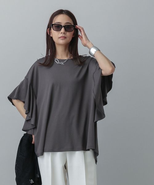 GLOBAL WORK MATINEE LINE/ビッグフリルチュニック半袖/327910 チャコールグレー マチネ グローバルワーク 327910 and ST アンドエスティ(旧ドットエスティ) GLOBAL WORK MATINEE LINE/ビッグフリルチュニック半袖/327910 チャコールグレー マチネ グローバルワーク 327910 and ST アンドエスティ(旧ドットエスティ)