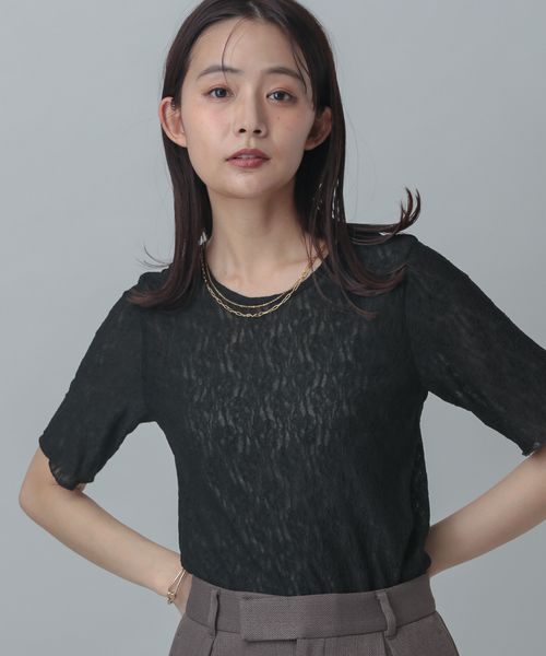 GLOBAL WORK MATINEE LINE/レースシアープルオーバー半袖/327912 ブラック L マチネ グローバルワーク 327912 and ST アンドエスティ(旧ドットエスティ) GLOBAL WORK MATINEE LINE/レースシアープルオーバー半袖/327912 ブラック L マチネ グローバルワーク 327912 and ST アンドエスティ(旧ドットエスティ)
