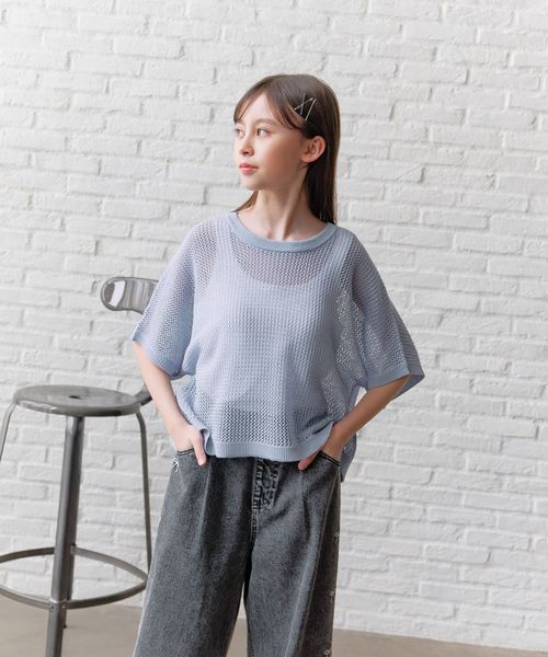 GLOBAL WORK 洗えるラメニットプルオーバー半袖/キッズ/329314 ライトブルー M キッズ グローバルワーク 329314 and ST アンドエスティ(旧ドットエスティ) GLOBAL WORK 洗えるラメニットプルオーバー半袖/キッズ/329314 ライトブルー M キッズ グローバルワーク 329314 and ST アンドエスティ(旧ドットエスティ)