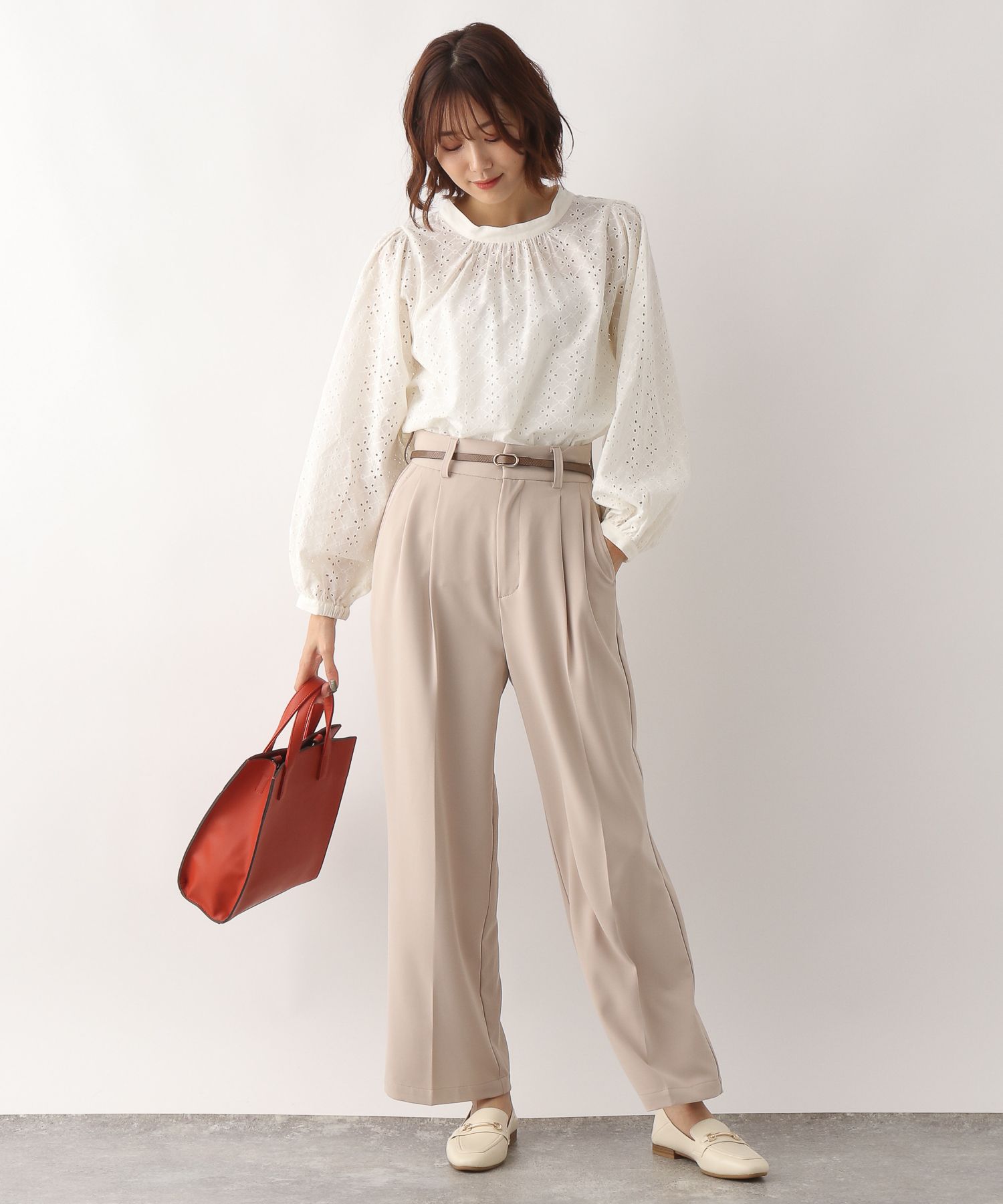 カットワークレースブラウス M
