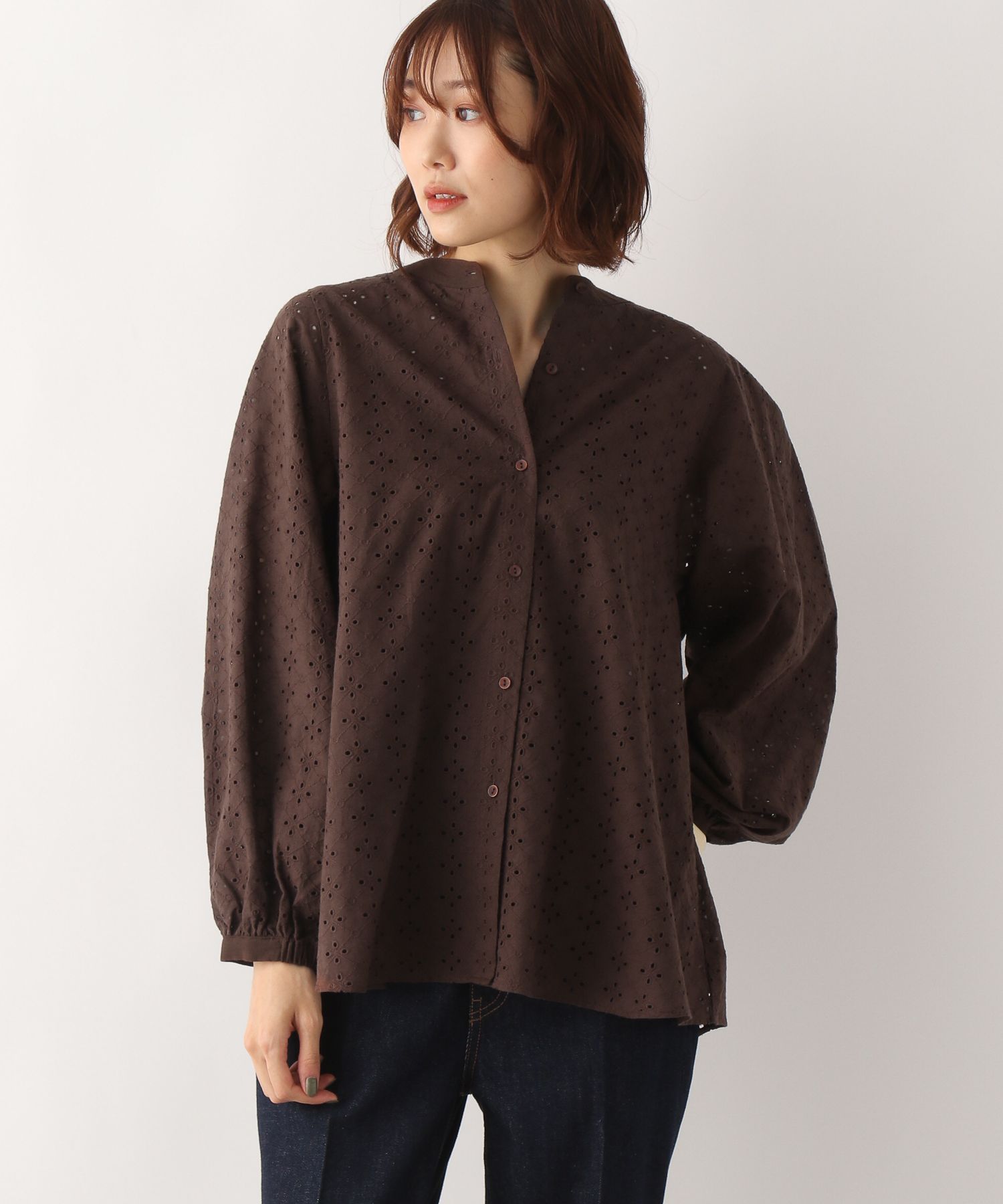 カットワークレースブラウス M
