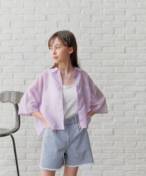 GLOBAL WORK イージーDRYシアーシャツ半袖/キッズ/452263 パープル キッズ グローバルワーク 452263 and ST アンドエスティ(旧ドットエスティ) GLOBAL WORK イージーDRYシアーシャツ半袖/キッズ/452263 パープル キッズ グローバルワーク 452263 and ST アンドエスティ(旧ドットエスティ)