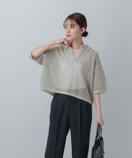 GLOBAL WORK MATINEE LINE/メッシュラメポロニット半袖/455432 ナチュラル M マチネ グローバルワーク 455432 and ST アンドエスティ(旧ドットエスティ) GLOBAL WORK MATINEE LINE/メッシュラメポロニット半袖/455432 ナチュラル M マチネ グローバルワーク 455432 and ST アンドエスティ(旧ドットエスティ)