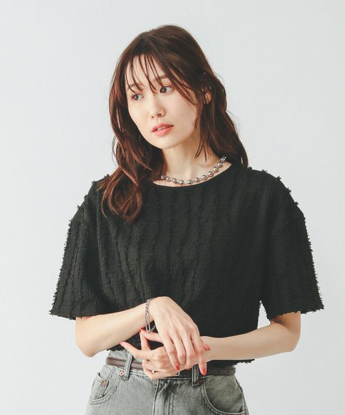 GLOBAL WORK Beauteeジャガードプルオーバー半袖/455461 ブラック L ウィメンズインナー グローバルワーク 455461 and ST アンドエスティ(旧ドットエスティ) GLOBAL WORK Beauteeジャガードプルオーバー半袖/455461 ブラック L ウィメンズインナー グローバルワーク 455461 and ST アンドエスティ(旧ドットエスティ)