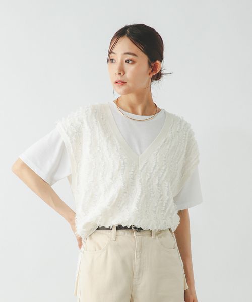 GLOBAL WORK シアーフリンジベスト*半袖T/492462 ナチュラル M ウィメンズインナー グローバルワーク 492462 and ST アンドエスティ(旧ドットエスティ) GLOBAL WORK シアーフリンジベスト*半袖T/492462 ナチュラル M ウィメンズインナー グローバルワーク 492462 and ST アンドエスティ(旧ドットエスティ)
