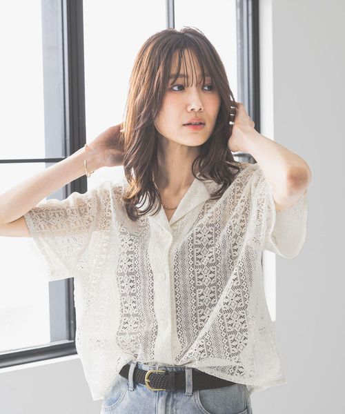 GLOBAL WORK レースシャツ半袖/494043 ナチュラル L ウィメンズインナー グローバルワーク 494043 and ST アンドエスティ(旧ドットエスティ) GLOBAL WORK レースシャツ半袖/494043 ナチュラル L ウィメンズインナー グローバルワーク 494043 and ST アンドエスティ(旧ドットエスティ)