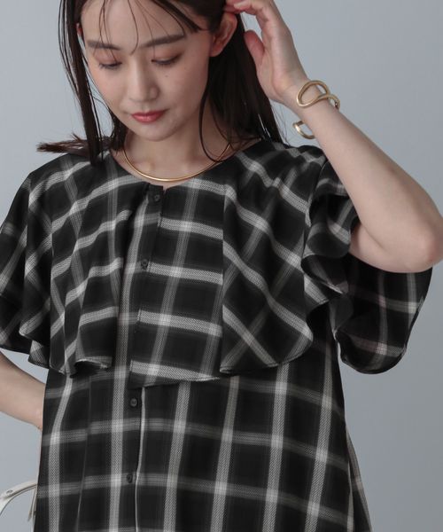 GLOBAL WORK MATINEE LINE/チェックフリルスリーブシャツ/495657 ブラック M マチネ グローバルワーク 495657 and ST アンドエスティ(旧ドットエスティ) GLOBAL WORK MATINEE LINE/チェックフリルスリーブシャツ/495657 ブラック M マチネ グローバルワーク 495657 and ST アンドエスティ(旧ドットエスティ)