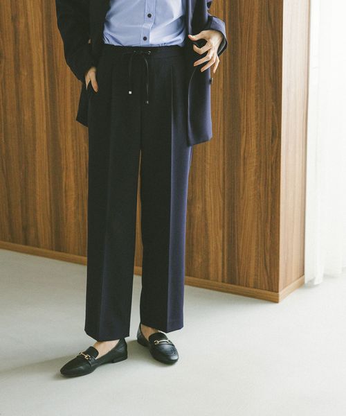 GLOBAL WORK 貴島明日香さん着用/ウツクシルエットイージーWクロスストレートパンツ/495820 ネイビー ウィメンズボトムス グローバルワーク 495820 and ST アンドエスティ（旧ドットエスティ）