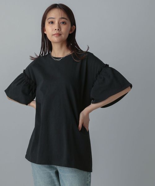 GLOBAL WORK MATINEE LINE/冷感フリルスリーブ半袖/496991 ブラック マチネ グローバルワーク 496991 and ST アンドエスティ(旧ドットエスティ) GLOBAL WORK MATINEE LINE/冷感フリルスリーブ半袖/496991 ブラック マチネ グローバルワーク 496991 and ST アンドエスティ(旧ドットエスティ)