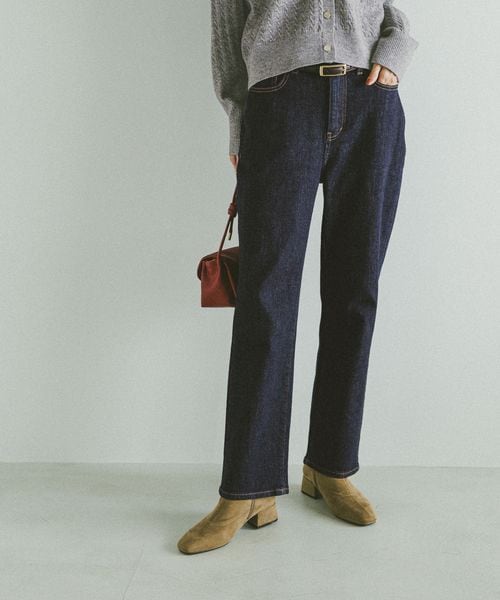 GLOBAL WORK GOODデニムスリムストレート/498401 ネイビー XL ウィメンズボトムス グローバルワーク 498401 and ST アンドエスティ（旧ドットエスティ）