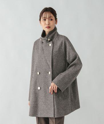 新品】グローバルワーク 軽やかストレッチ襟2WAYコート L ネイビー