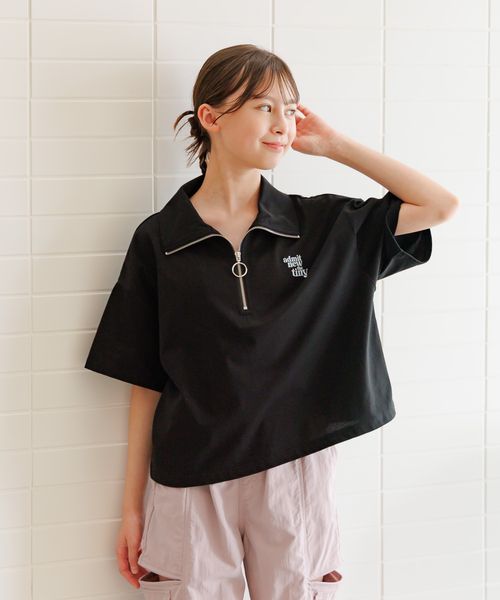 GLOBAL WORK フローズンTシャツ/ハーフZIP/499705 ブラック キッズ グローバルワーク 499705 and ST アンドエスティ(旧ドットエスティ) GLOBAL WORK フローズンTシャツ/ハーフZIP/499705 ブラック キッズ グローバルワーク 499705 and ST アンドエスティ(旧ドットエスティ)