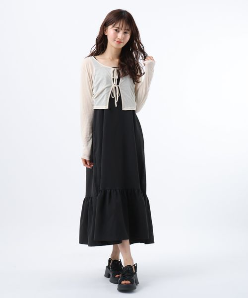GLOBAL WORK 2SET*カーディガンキャミワンピース/AND YUA ANY/499717 ブラック M キッズ グローバルワーク 499717 and ST アンドエスティ(旧ドットエスティ) GLOBAL WORK 2SET*カーディガンキャミワンピース/AND YUA ANY/499717 ブラック M キッズ グローバルワーク 499717 and ST アンドエスティ(旧ドットエスティ)