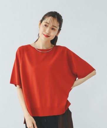 G.W特別価格！MEER.☆EYELET RIB KNIT TOP /RED スッキレイさらさらボートネックプルオーバー/571290/アウトレット価格